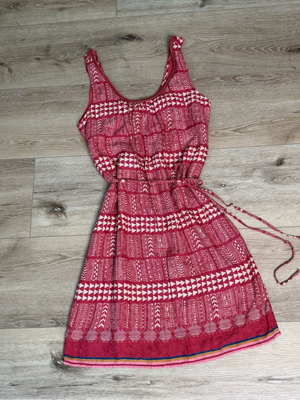 Lucky Brand Red Patterned Tank Dress with Tie Waist